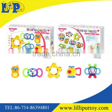 Hot sales funny toy colorful 5pcs plastic baby rattle