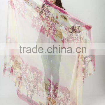 summer polyester chiffon ladies fashion printed scarf shawl