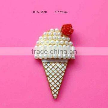 Hot selling factory price new style 51*29mm icecream button with pearl&flower in stock (btn-5620)