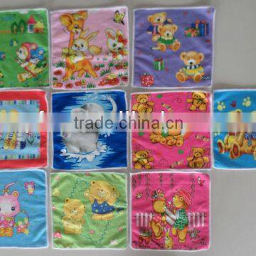 100% polyester microfiber warp knitting knitted thermal transfer printed square wash cloth with cartoon design