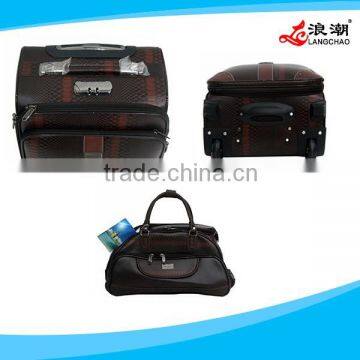 China Factory Brown Color Two Wheel Carry on Luggage Bag With Duffel Bag