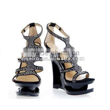 newly designer heels pointed toe wedge sandals in stock crystal big size shoe for woman 2016