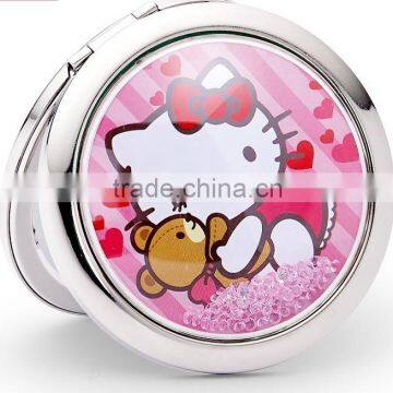 Custom metal compact mirror / cosmetic mirror / pocket mirror with epoxy sticker