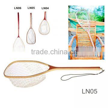 Long handle clear soft rubber wooden landing net