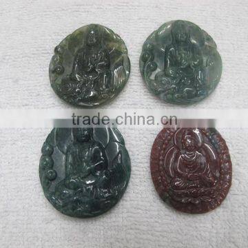 Moss agate red carnelian buddha carving charm and pendants for jewelry making, craft supplies and jewelry supplies