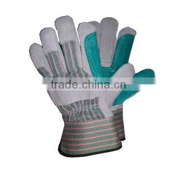 Free sample green double palm cow leather working gloves