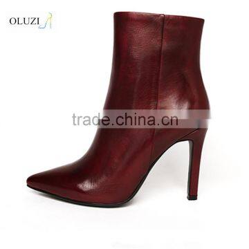 OlzB26 worthy leather made products pointed toe thin leather bottom red brown 7 cm thin high heel vogue ankle boots for ladies