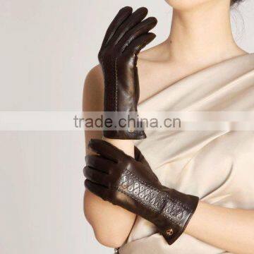 women's fashional genuine leather driving gloves with ruffle