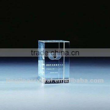 3D Laser Engraved Crystal Glass Cube for Wedding Decoration