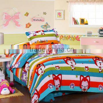 hot sale wholesale plain design 100% cotton lovely baby red fox cartoon printed comfortable red bedding set duvet cover set