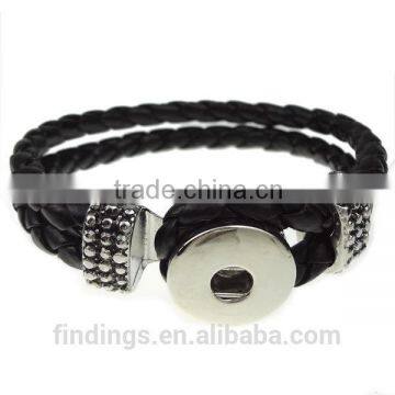 CJ2056 fake leather bracelets,braided snap leather bracelet jewelry,snap button charm interchangeable bracelet jewellery