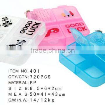 Plastic Portable Pill Box/Gift Box with 4 Compartments with Keychain