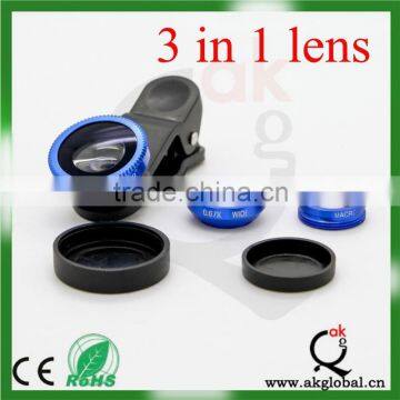 Clip 180 Degree Fisheye+Wide Angle+Macro Lens Photo Camera Kit Set For Phone