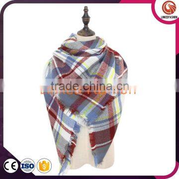 100% Acrylic Colorful Loop Yarn Plaid Scarf