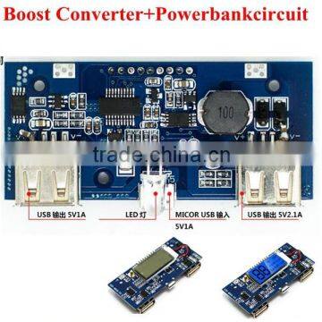 Dual USB output mobile charger circuit pcb module 5V 1A 2.1A boost Converter for power bank with LCD display