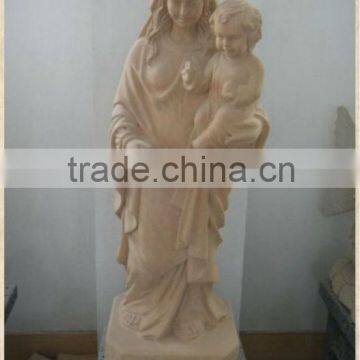 Virgin Mary statues and Juses sculptures beige sandstone carved