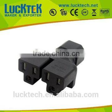 IEC 320 C14 to 2 X Nema 5-15R power adapter, C14 to 2x US female adapter Y Power splitter adapter