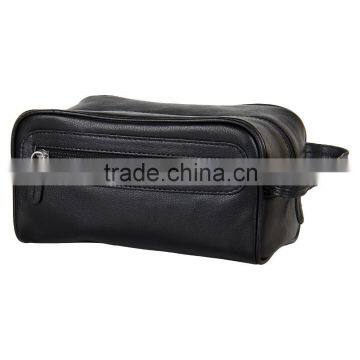 Black Leather toiletry bag for Mens