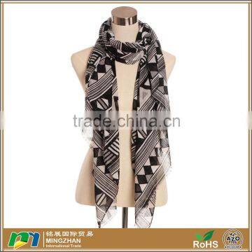 Womens Unique Geometric Pattern Fashion Silk Twill Neck Warp Scarf