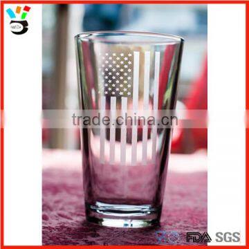 sand blasting etched beer glass with american flag design
