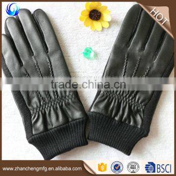 Classic Men Wool Lined Winter Black Sheepskin Leather Gloves Made in China photo-3