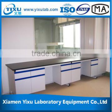 Laboratory metal work bench with drawer and cabinet