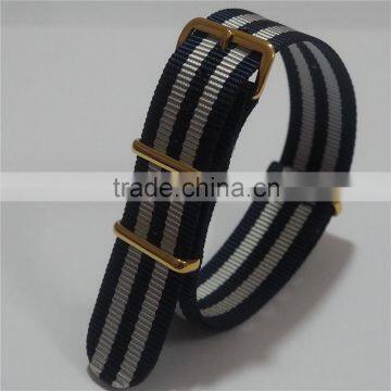 PVD Gold Custom Black Gray Striped Nylon Watch Bands 16MM photo-5