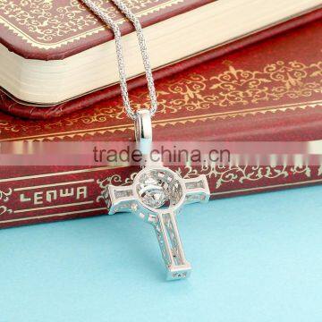 925 Sterling Silver Dancing Stone Gemstone Cross Pendant Jewelry SPG893W photo-4