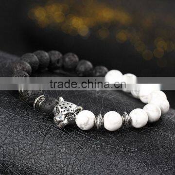 Hot Antique Crystal Rhinestone Leopard Head Lava Stone Buddha Bracelet photo-5