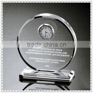 Circle Crystal Desk Engraving Clock With Base For Wedding Gifts