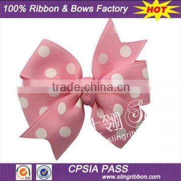 Light Pink Dot Printed Swallowtail Ribbon Girl Hair Bow With Clip