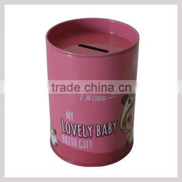 customize coin round bank money saving tin boxes/Round Tin Coin Bank,Round Tin Money Box Gift Piggy Bank