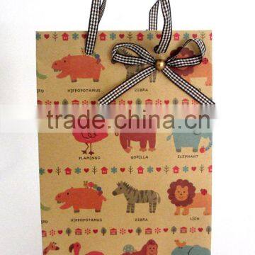 printed kraft paper bag with ribbon tie