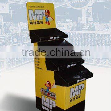 Cardboard 4 tiers Floor Display stand for battery