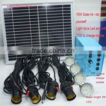 solar indoor lighting for 4pcs lamp and USB to charge mobile