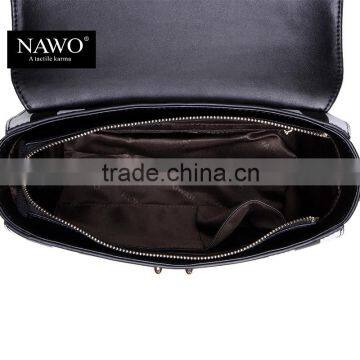 Striped Design Women Handbag Leather Tote Bag Lock Metal Buckle