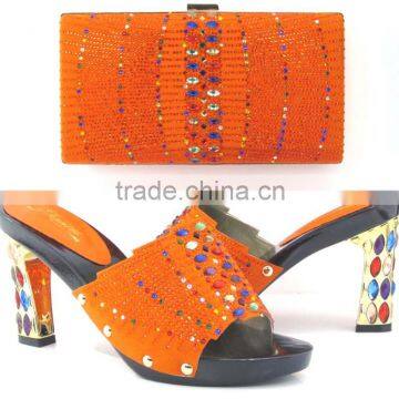 Ladies stone design handbags mix high-heeled shoes african shoes and bag set for women