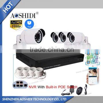 Aoshidi HD 1080P 4CH 2 Megapixel POE Onvif IP CCTV Cam Kits, 4 Channel Network Home Security Camera System