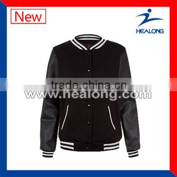 Knitted Rib Collar Men'S Leather Sleeves Baseball Jacket