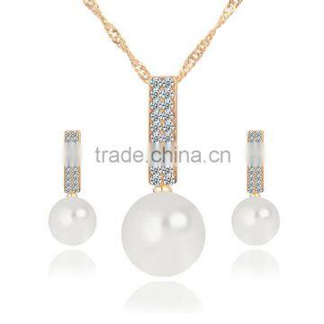 2016 fashion new gold plated earring necklace 3 pcs pearl jewelry set