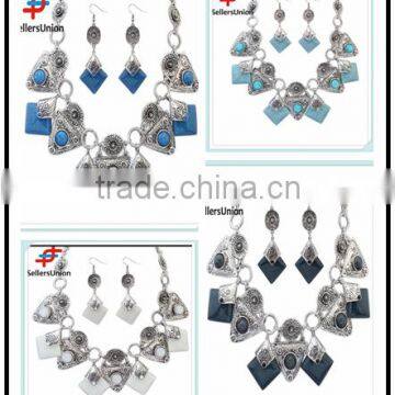 No.1 yiwu exporting commission agent wanted fashion stone chain lacklace and ear rings set jewelry set