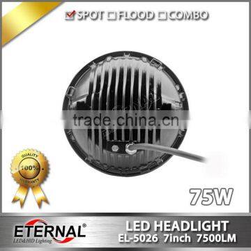 75W 7" Round LED Headlights Hummer Jeep Wrangler CJ TJ JK Prewired H4 photo-4
