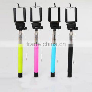 Cable take pole Wholesale Selfie stick with cable NO need bluetooth,wired mini monopod selfie stick wired with shutter button