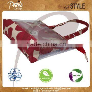 Designer Flora Print See Through Pvc Juco Tote Bag With Pouch photo-2