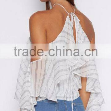 Latest Design Halter Neck off Shoulder Woman Tops Summer Ruffle Tops photo-2