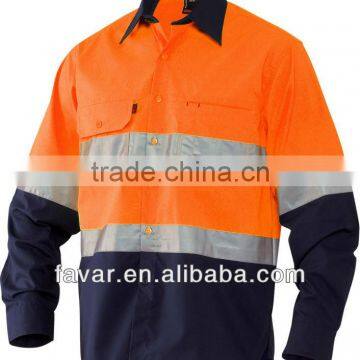 Orange 190gsm cotton shirt two tone 100% cotton 3m reflective safety shirt