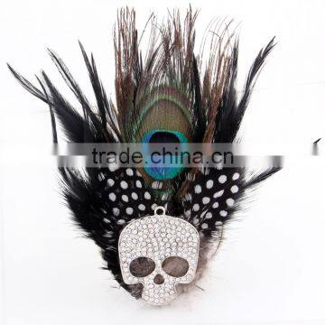 Fashion Large Full Rhinestone Skull Brooches Peacock Feather Corsage Brooch All-match Formal Dress Clothing Clasp photo-3