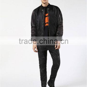 MGOO Manufacturer Custom Designs Mens Jackets Basic Plain Black Bomber Jackets 100 Cotton Long Sleeves Pockets photo-5