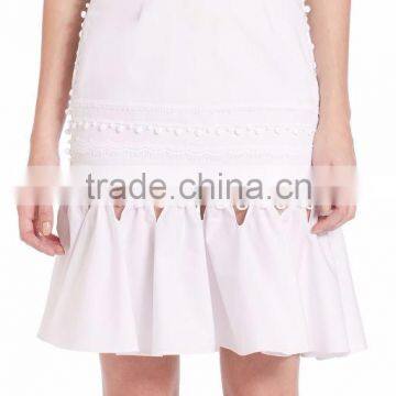 High Fashion Elegant White Knit Skirts Cut Out Crochet Trim Track Midi Skirt For Ladies photo-3