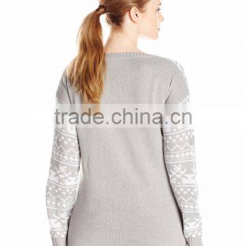 Women Light Grey Sweater Sequin Glasses Baby Reindeer Pattern Christmas Sweater photo-2